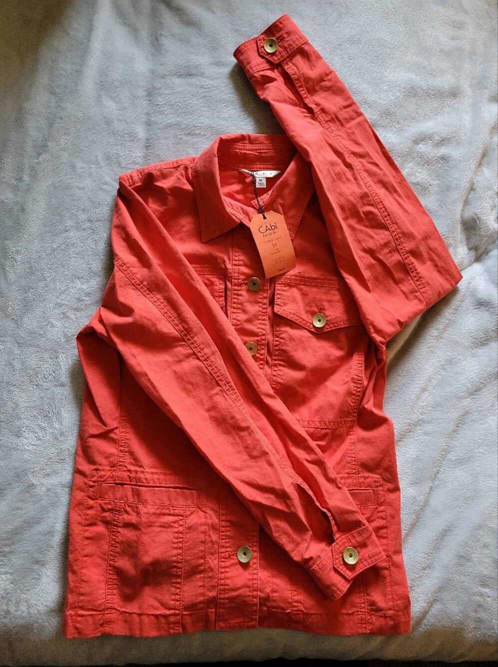 CAbi | Coral Red Lightweight Utility Shirt Jacket
